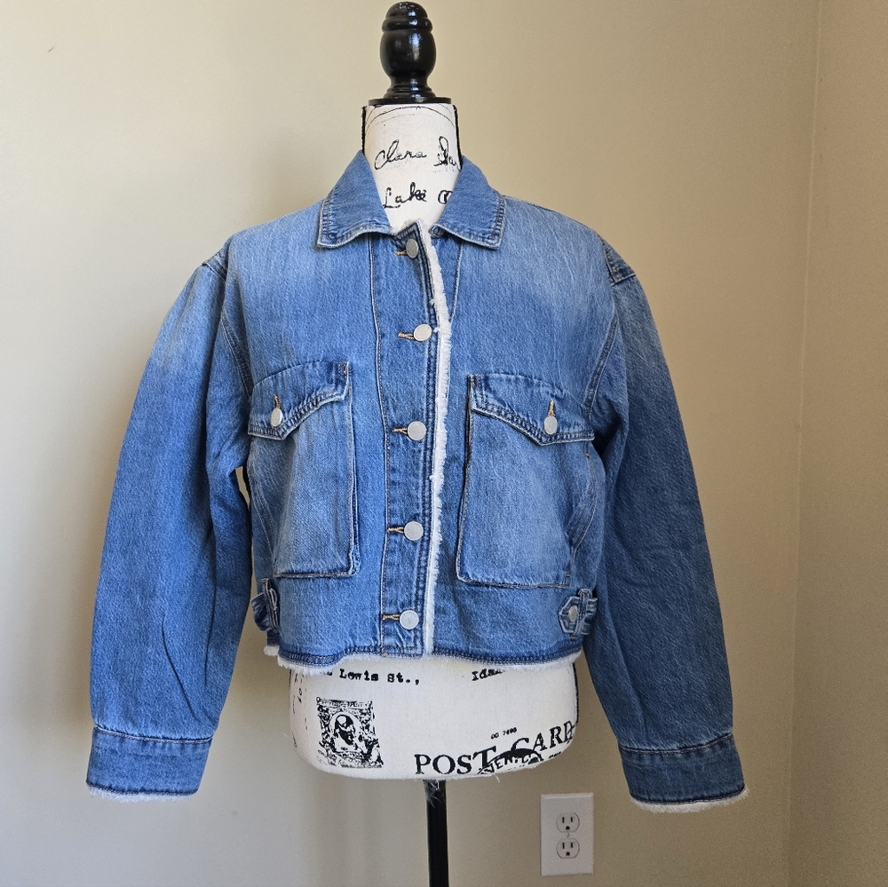 Blanknyc Sherpa Lined Denim Jacket Womens M Crop Snap Button